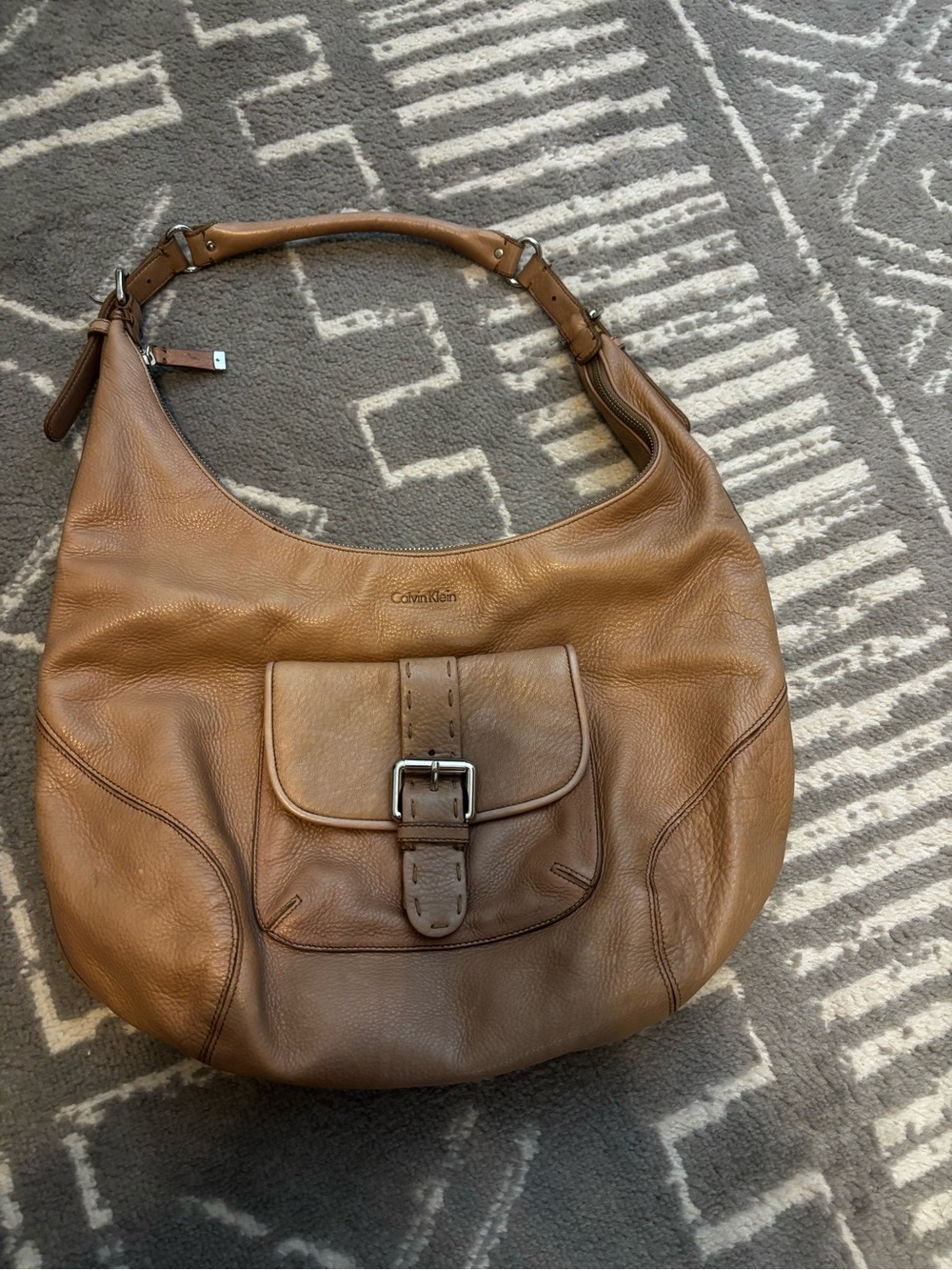 Calvin Klein Camel Leather Hobo Bag